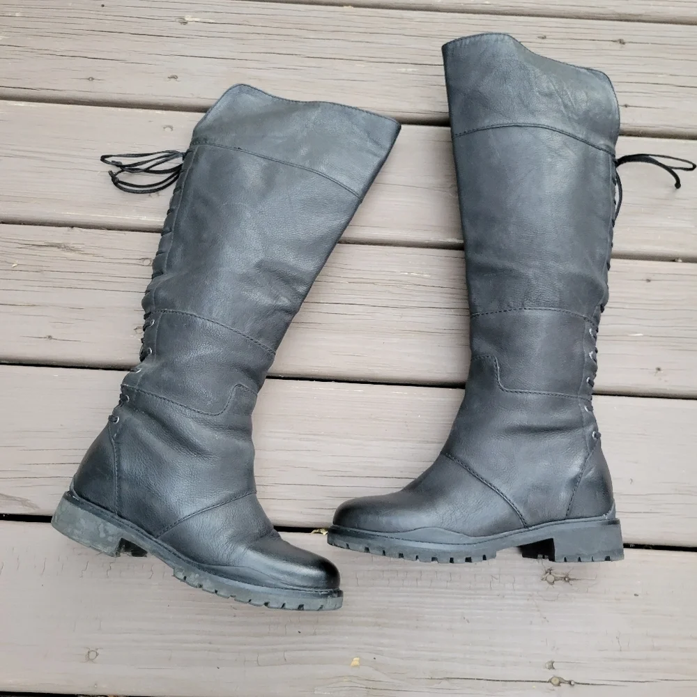 Nine West Mavira Black‎ Leather Over The Knee OTK Equestrian Riding Tall Boots